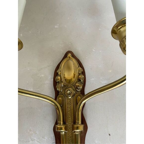 Vintage Neoclassical  Style Solid Brass Wall Sconse Two Light Arm - Picture 3 of 6